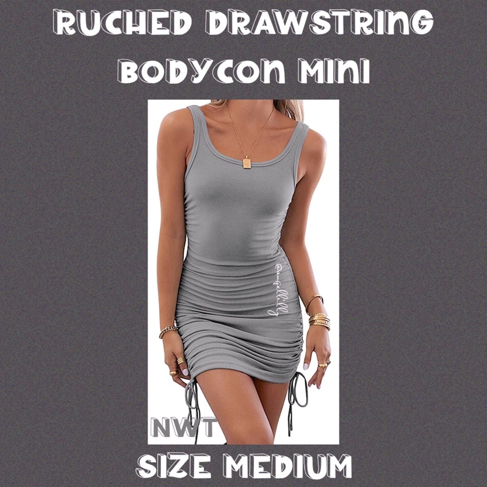 Ruched Drawstring Rib Knit Bodycon Mini Dress NWT
